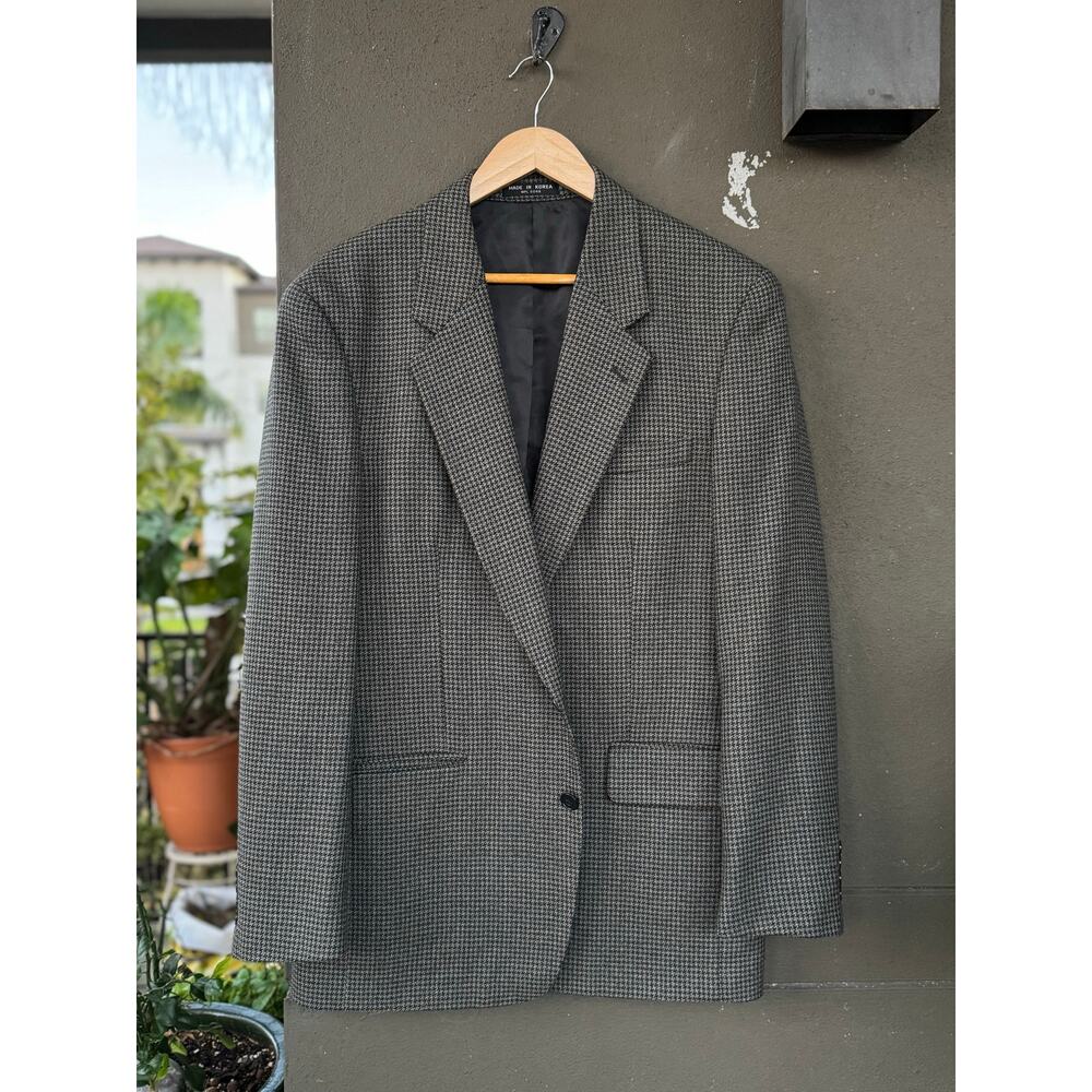 Vintage Club Room 42L Gray Houndstooth Windowpane Wool Sport Coat Blazer Jacket